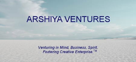 Arshiya emblem, 'Venturing in Mind, Business, Spirit. Fostering Creative Enterprise.'(TM).